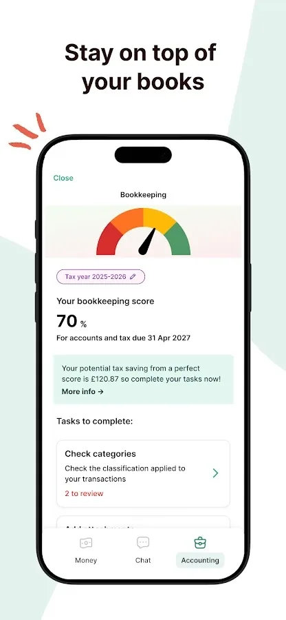 Bookkeeping screen